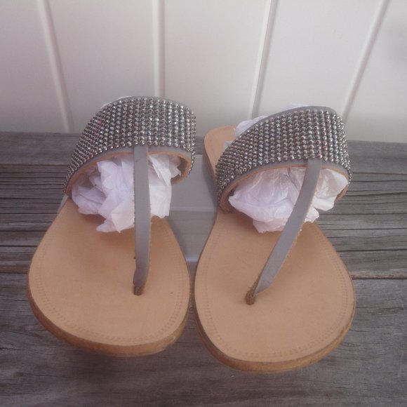 Bahia Made In Italy Slide Leather Sandal Rhinestone 7.5 Women. Great condition! - Picture 1 of 7